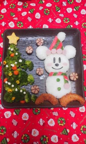 クリスマスに☆スノーマンミッキープレート/キャラ弁