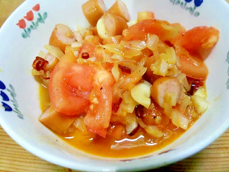 トマトウインナー炒め/にんにくピリ辛