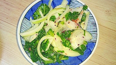 野沢菜と玉ねぎの梅酢ゆかりサラダ