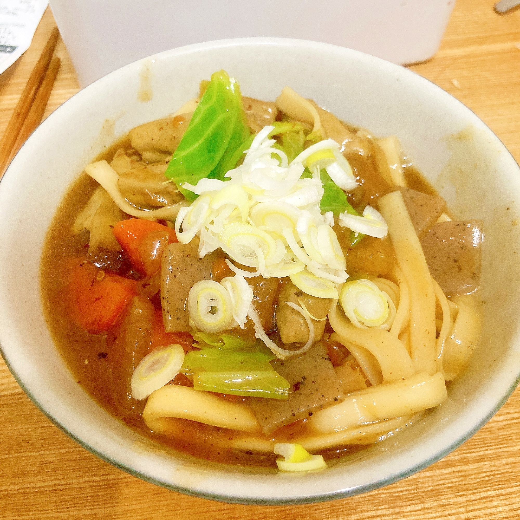 もつ煮をアレンジ！もつ煮カレーうどん