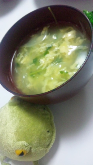 豆苗と玉ねぎのたまごスープ