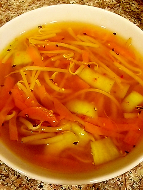 人参とチンゲン菜のパスタスープ