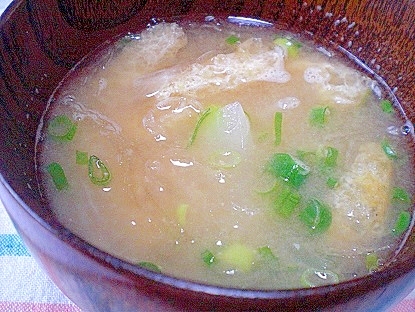 「糸寒天とお揚げ、新玉のお味噌汁」　　♪♪