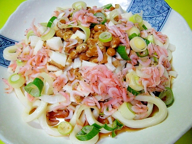 長芋とあみえびのぶっかけ納豆うどん