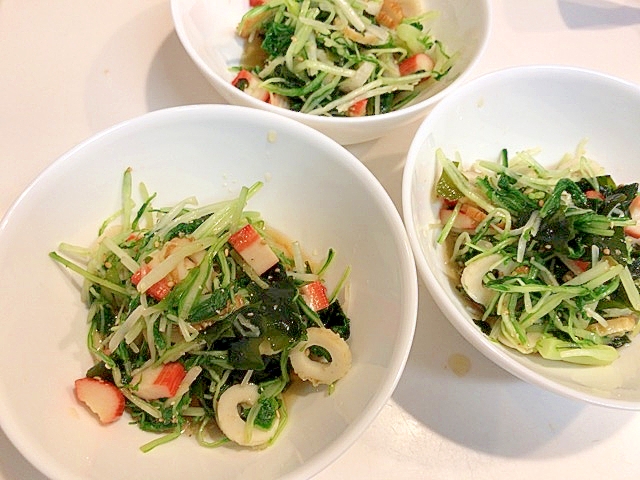 簡単すぐできる☆水菜とカニカマとワカメの酢の物