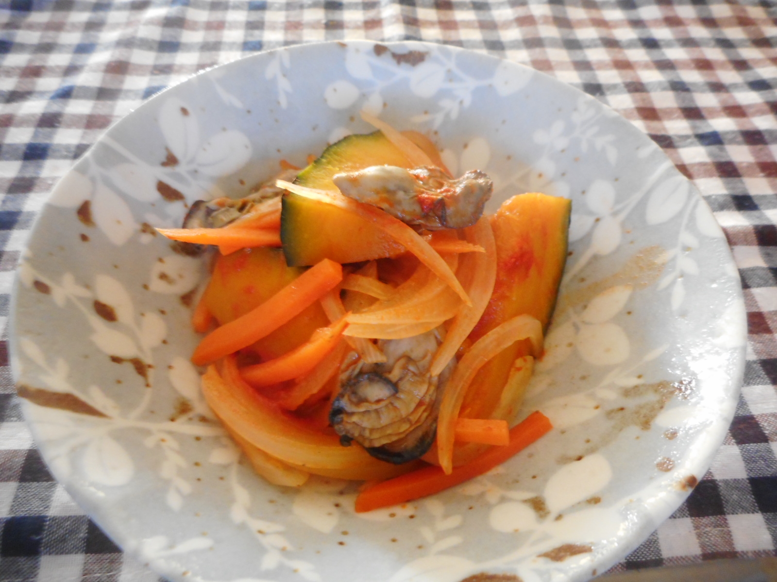 牡蠣とカボチャのピリ辛煮