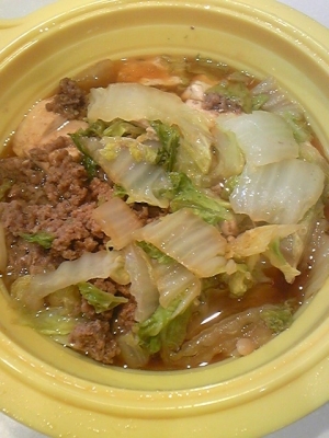 レンジ調理♪生しょうゆ糀ｄｅ白菜と挽き肉の肉豆腐