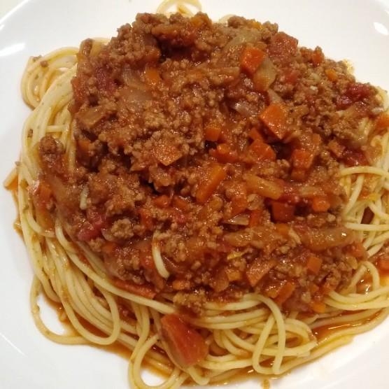 湯剥きトマトで☆ミートスパゲティ