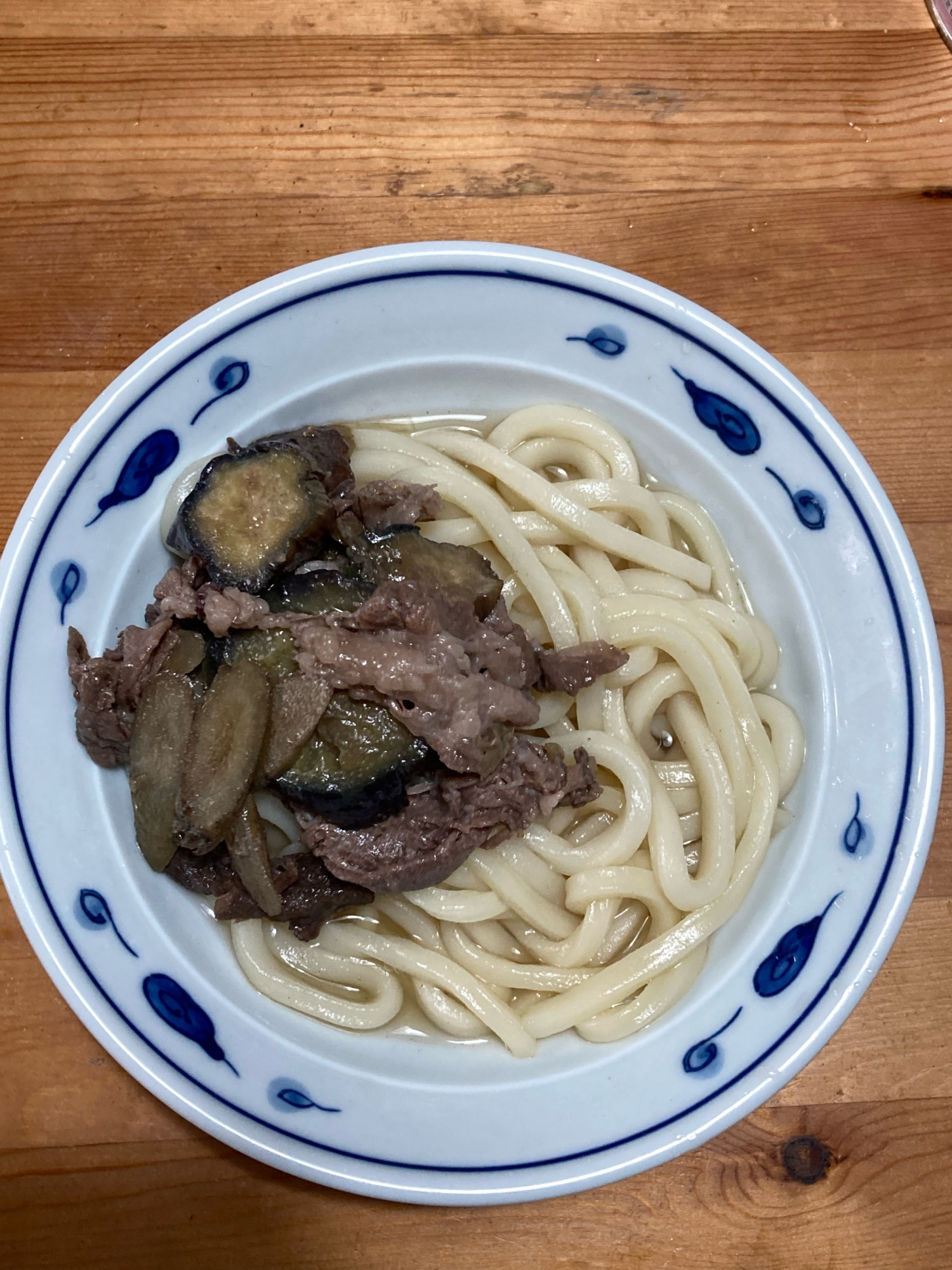 ごぼうとナスと牛肉のうどん