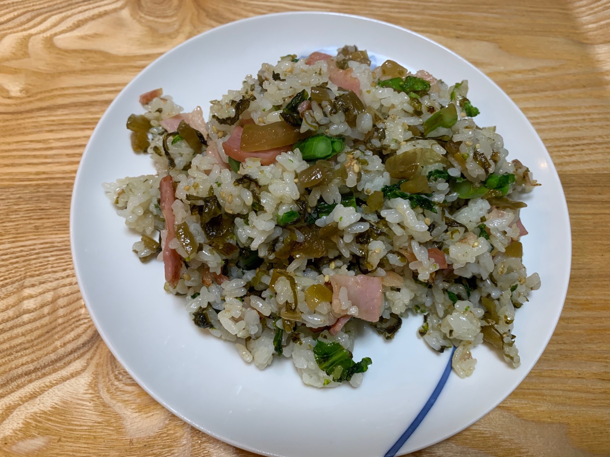 高菜と菜花とベーコンの焼き飯