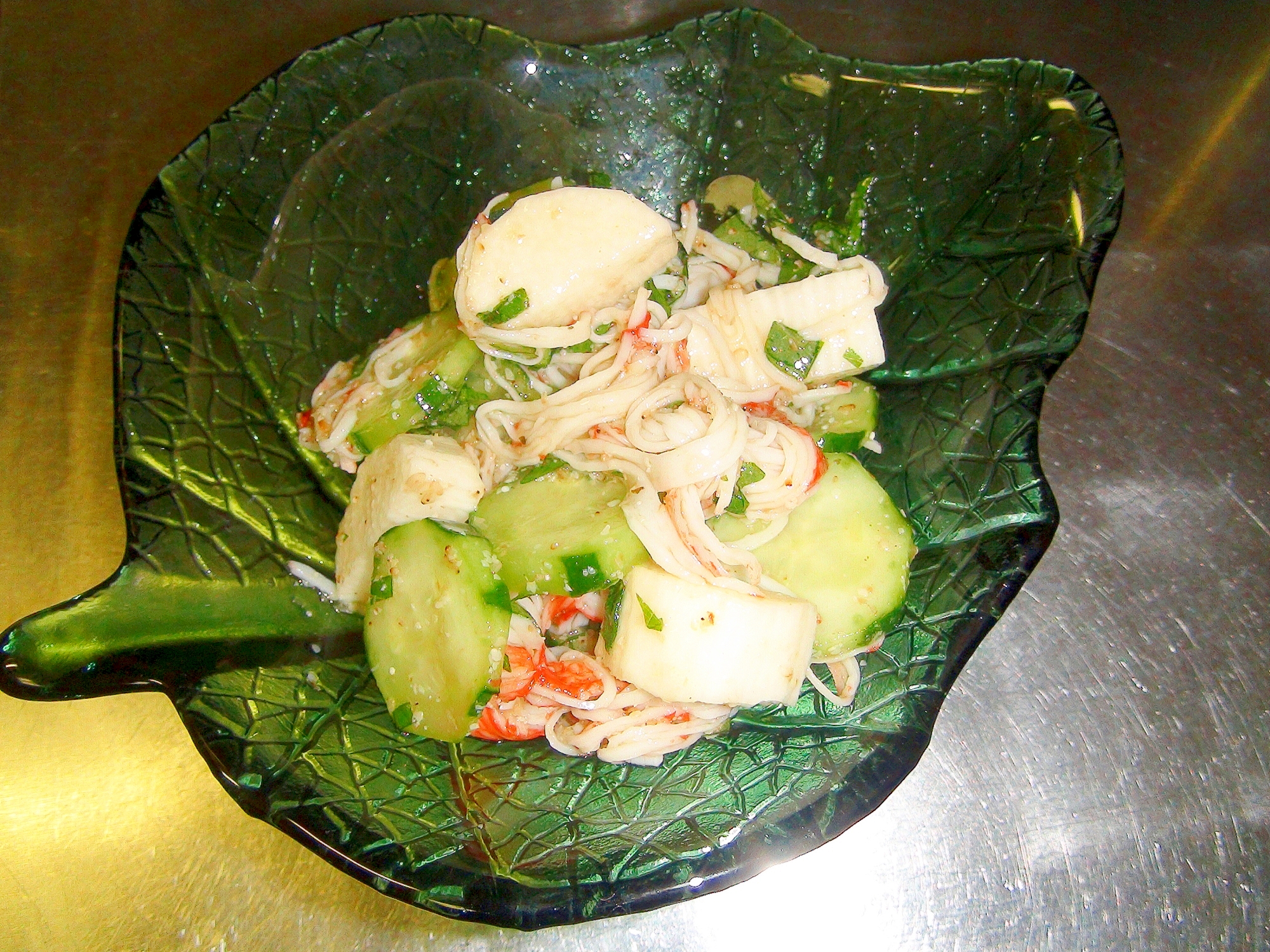 節約料理!胡瓜&長芋&わかめ&カニカマの、和え物