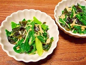 葉玉葱とエノキ茸、ワカメ☆ぬた