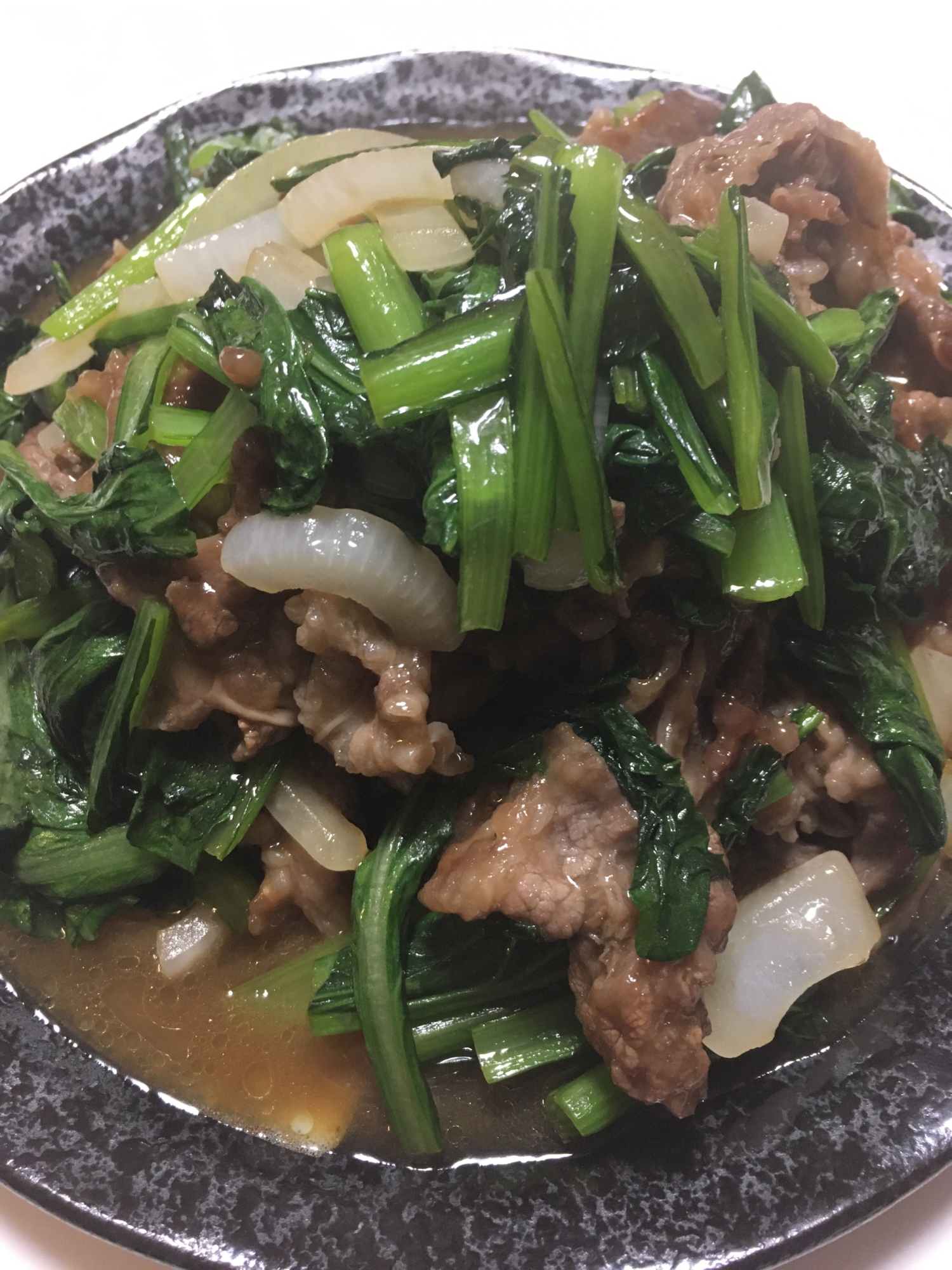 【男の宅飯】中華風肉主菜　牛バラと小松菜炒め