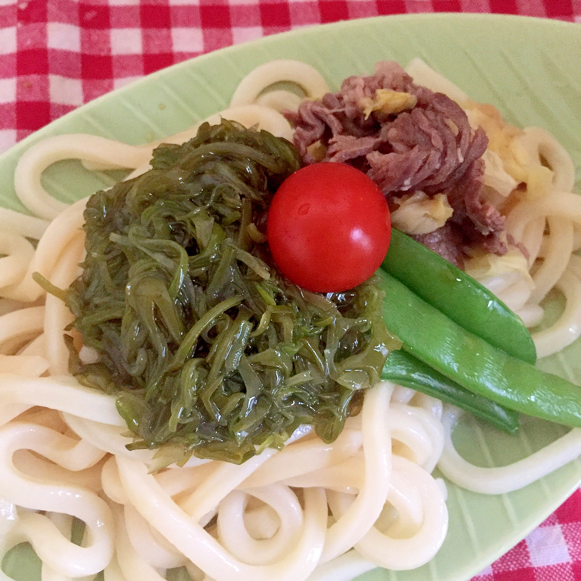 めかぶと肉の冷やしうどん★