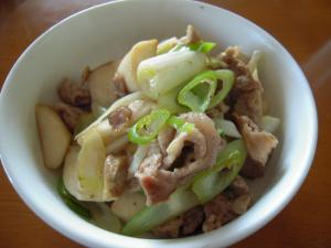 ねぎと山芋豚肉の炒め