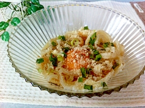 節約簡単♪カルボナーラ風☆釜揚げぶっかけうどん