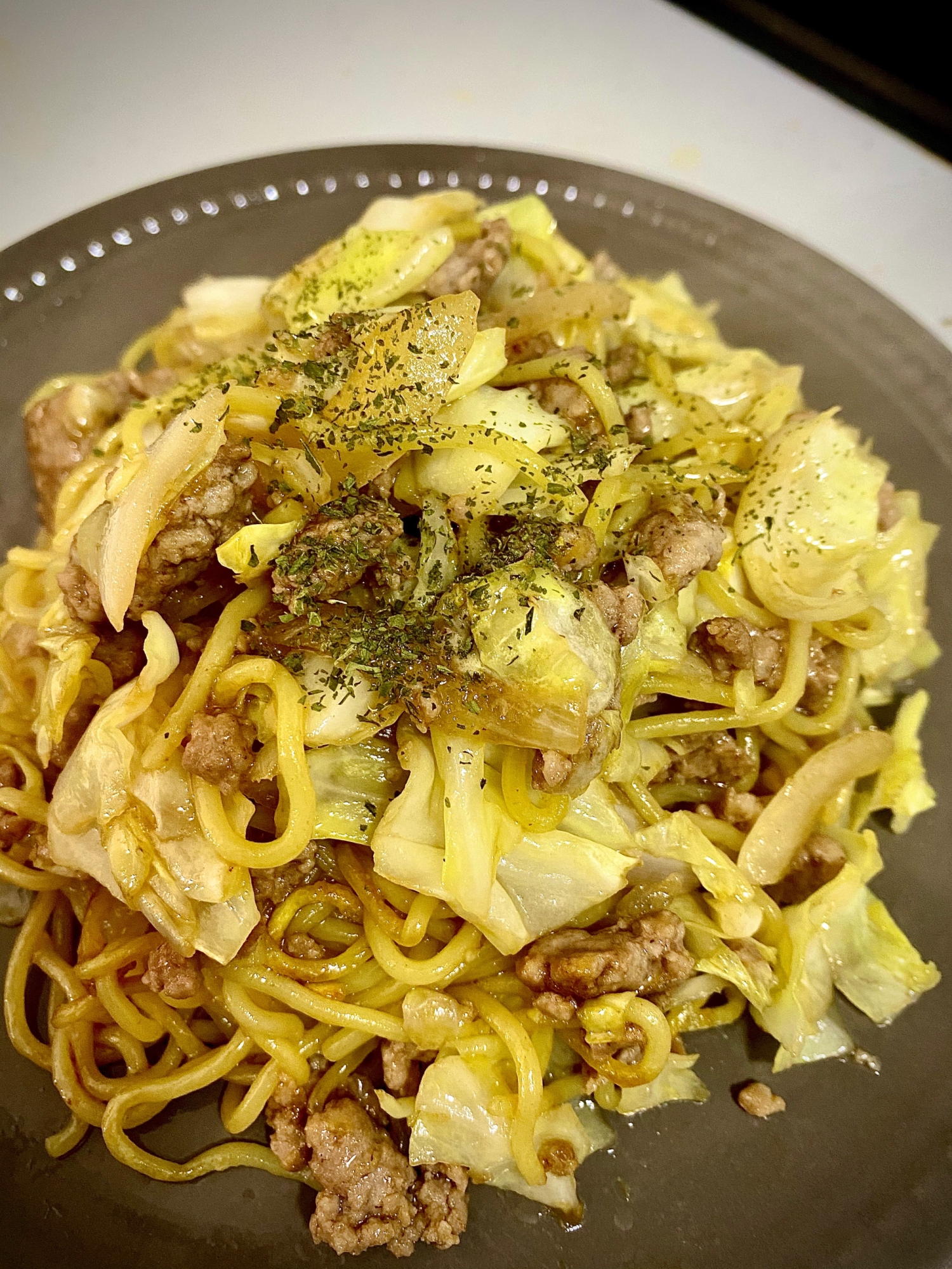 生姜焼き風そぼろ焼きそば！