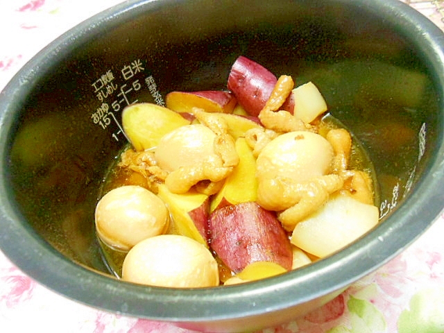 炊飯器de❤白蒟蒻と薩摩芋と鶏皮と卵の炊いたん❤