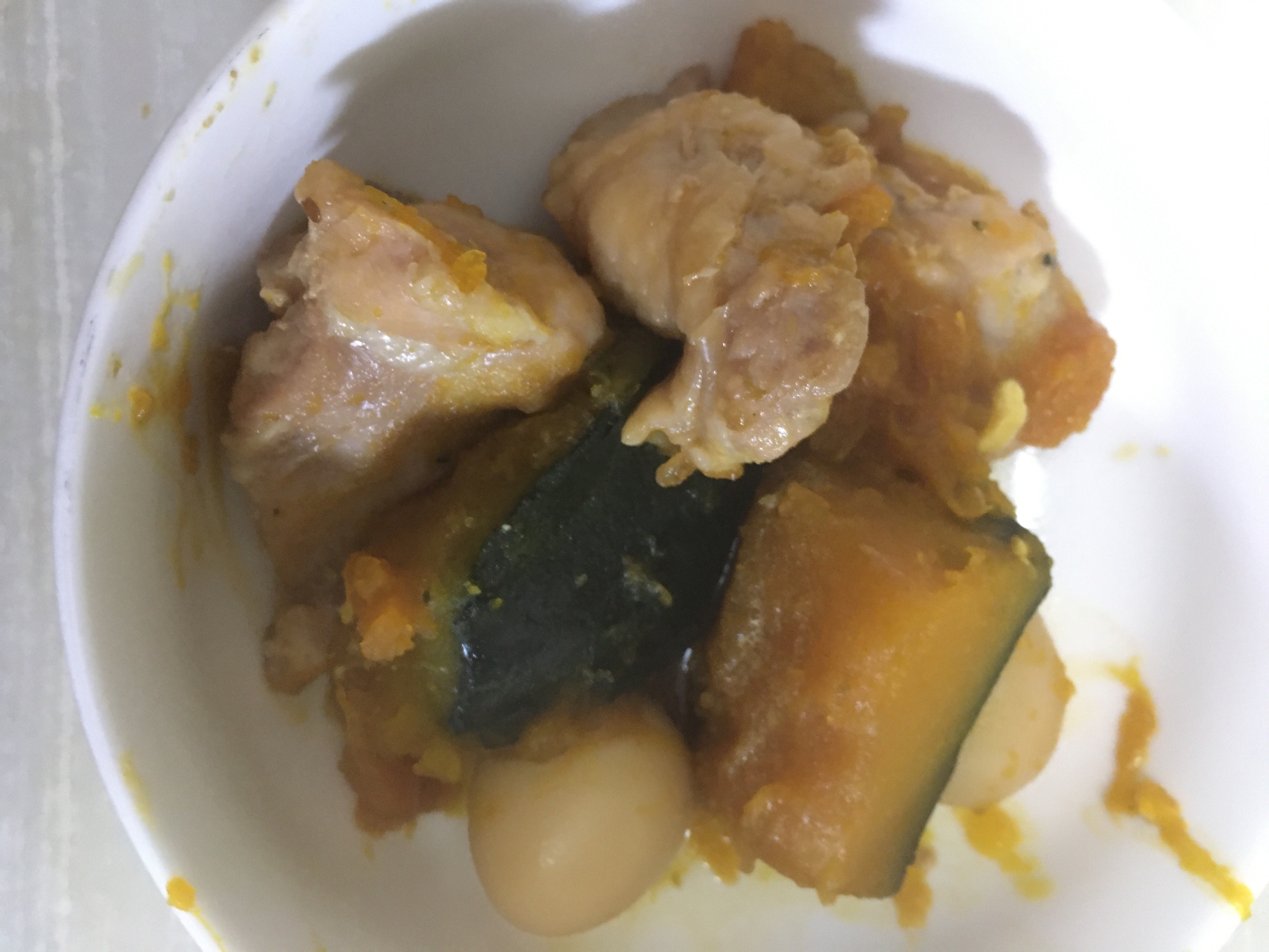 【簡単】冷凍カボチャと鶏肉と、うずらの卵の煮物♪