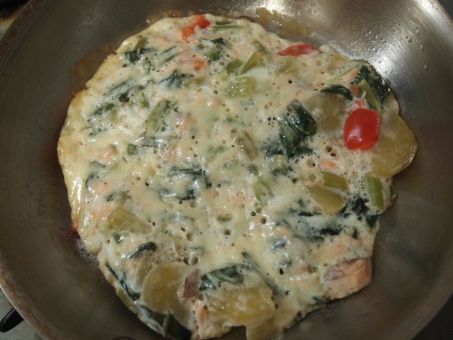 小松菜と鮭の卵白焼き