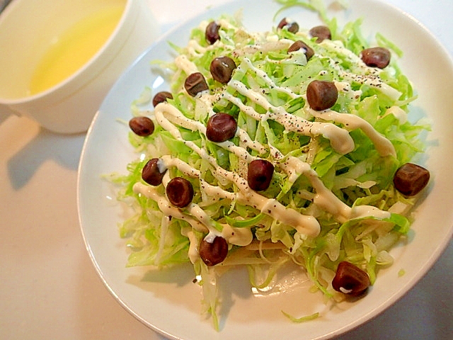 かぼす生姜マヨで　キャベツと新生姜と茶豆のサラダ♬