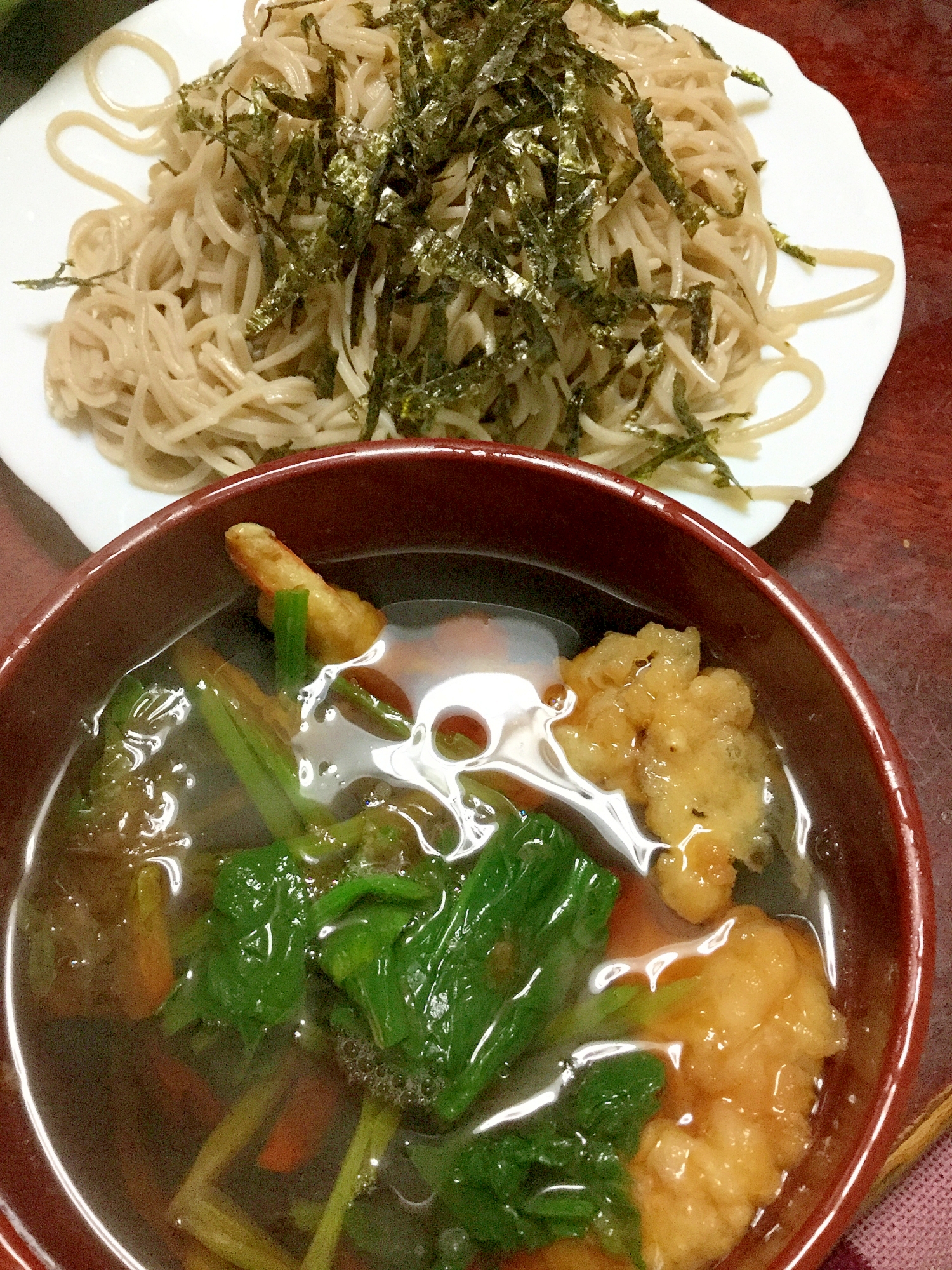 えび天とほうれん草の深大寺そば【今日の献立】