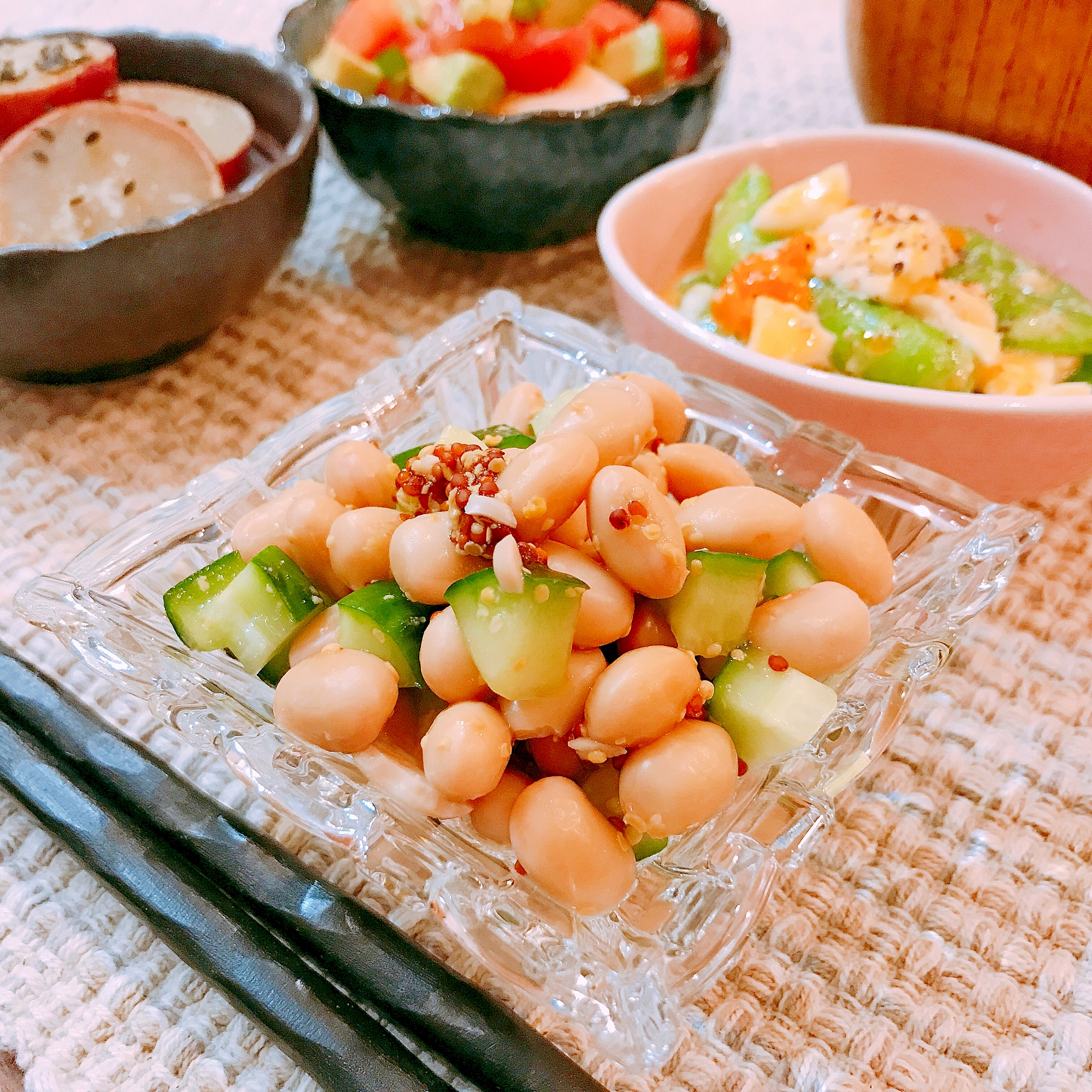 糖質制限☆お豆とキュウリのマスタードサラダ