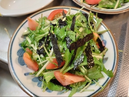 水菜と海苔とミニトマトのサラダ