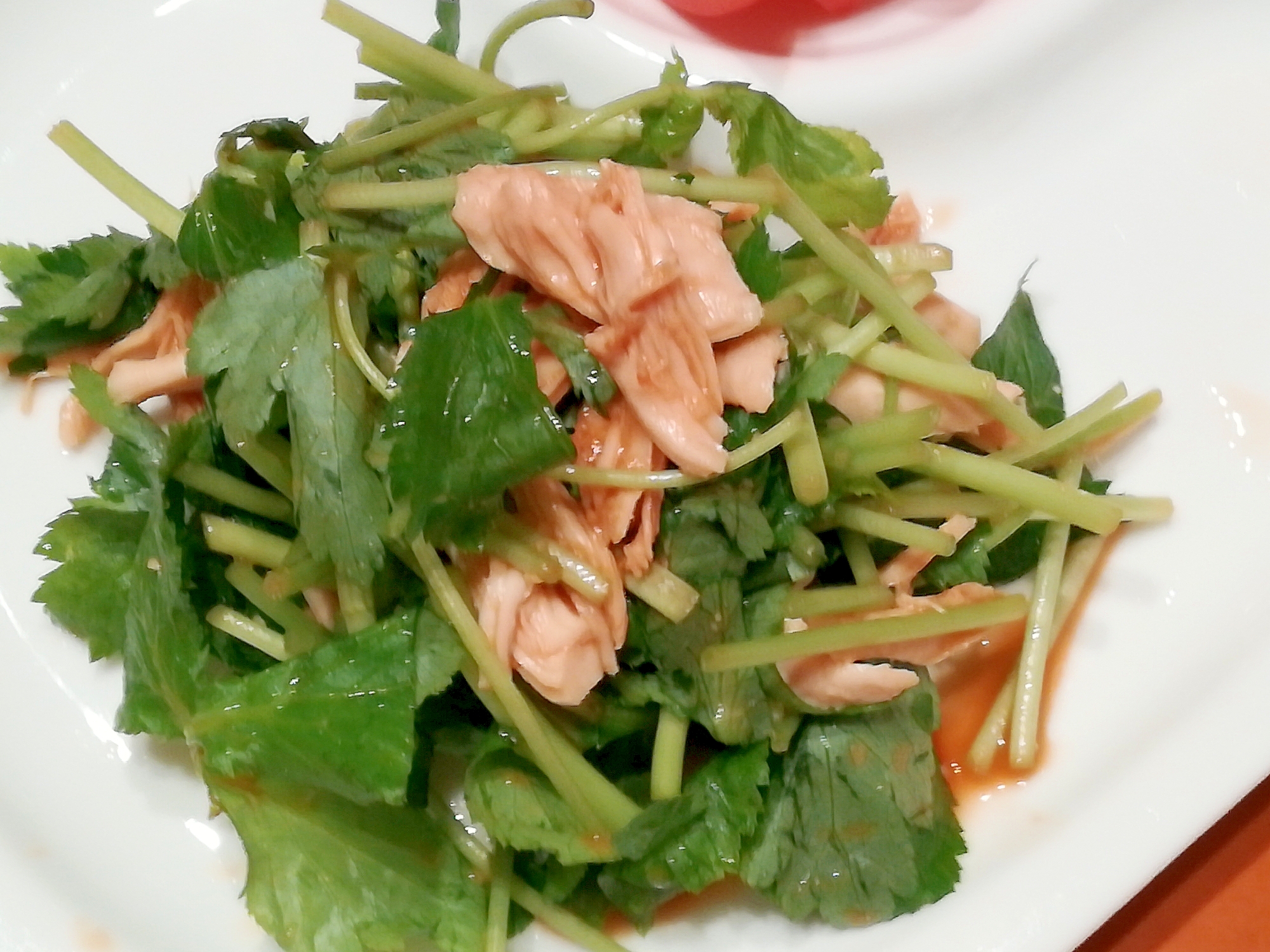 簡単おつまみ！鶏ささみと三つ葉のわさび醤油和え