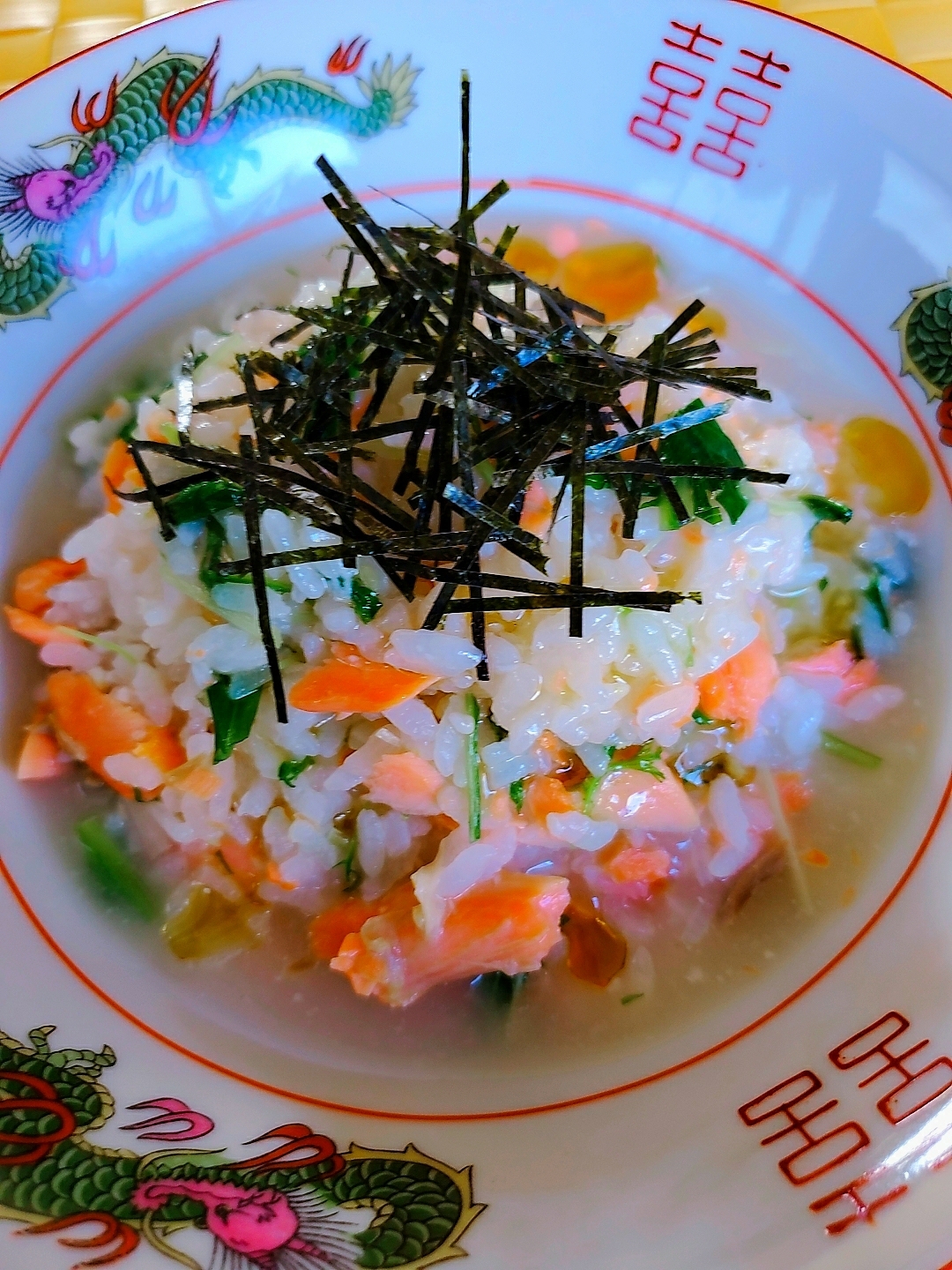 鮭と水菜の中華風雑炊