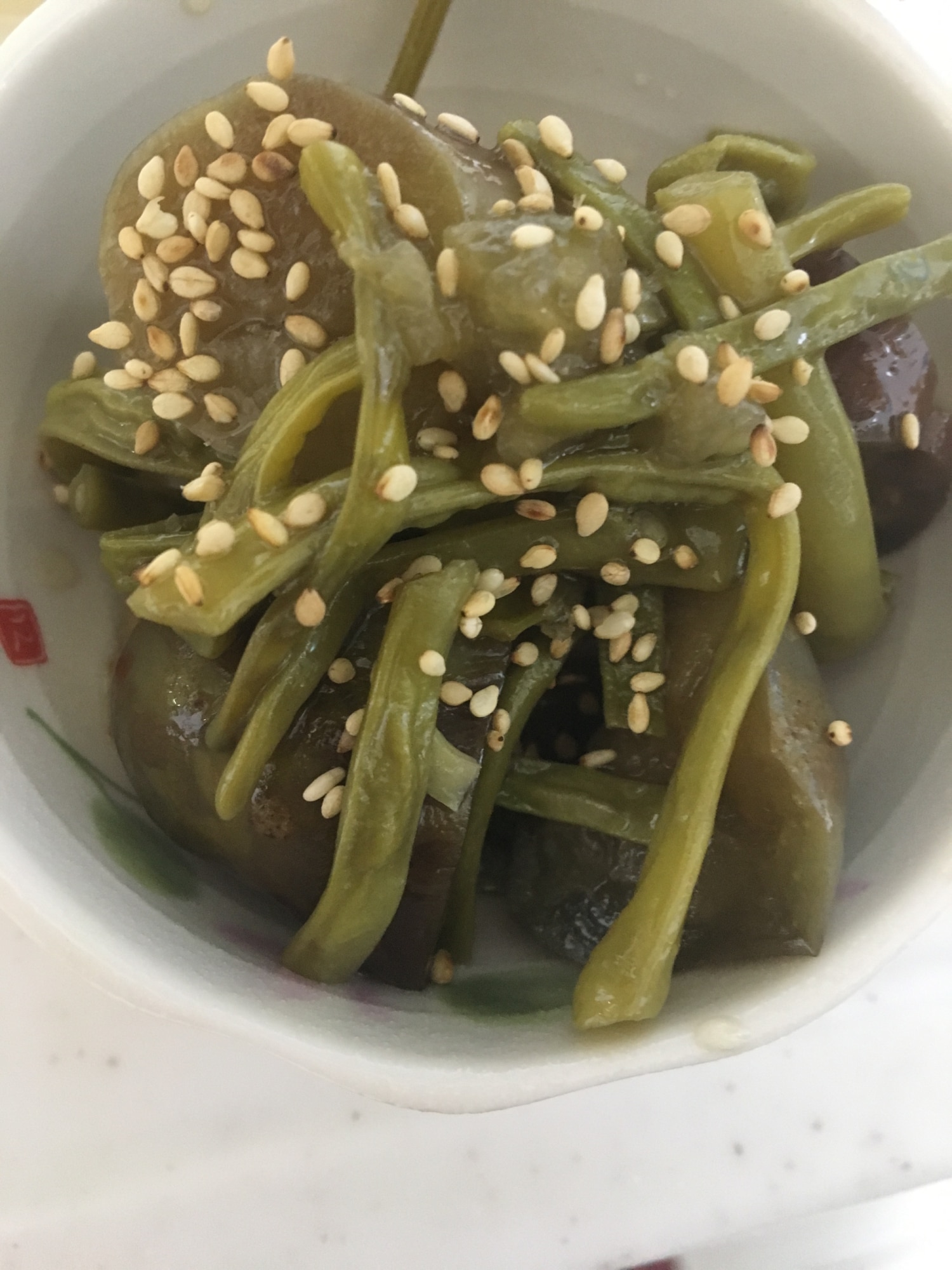 茄子とささげの白ごまのせ煮浸し(^○^)☆ レシピ・作り方 by xmickyx