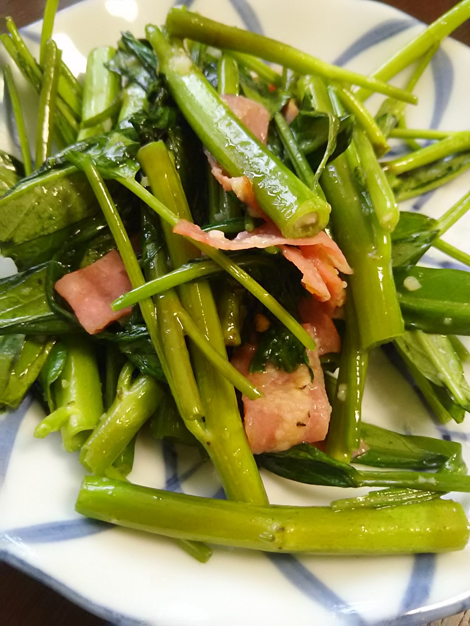 空芯菜とハムのにんにく炒め(^^)