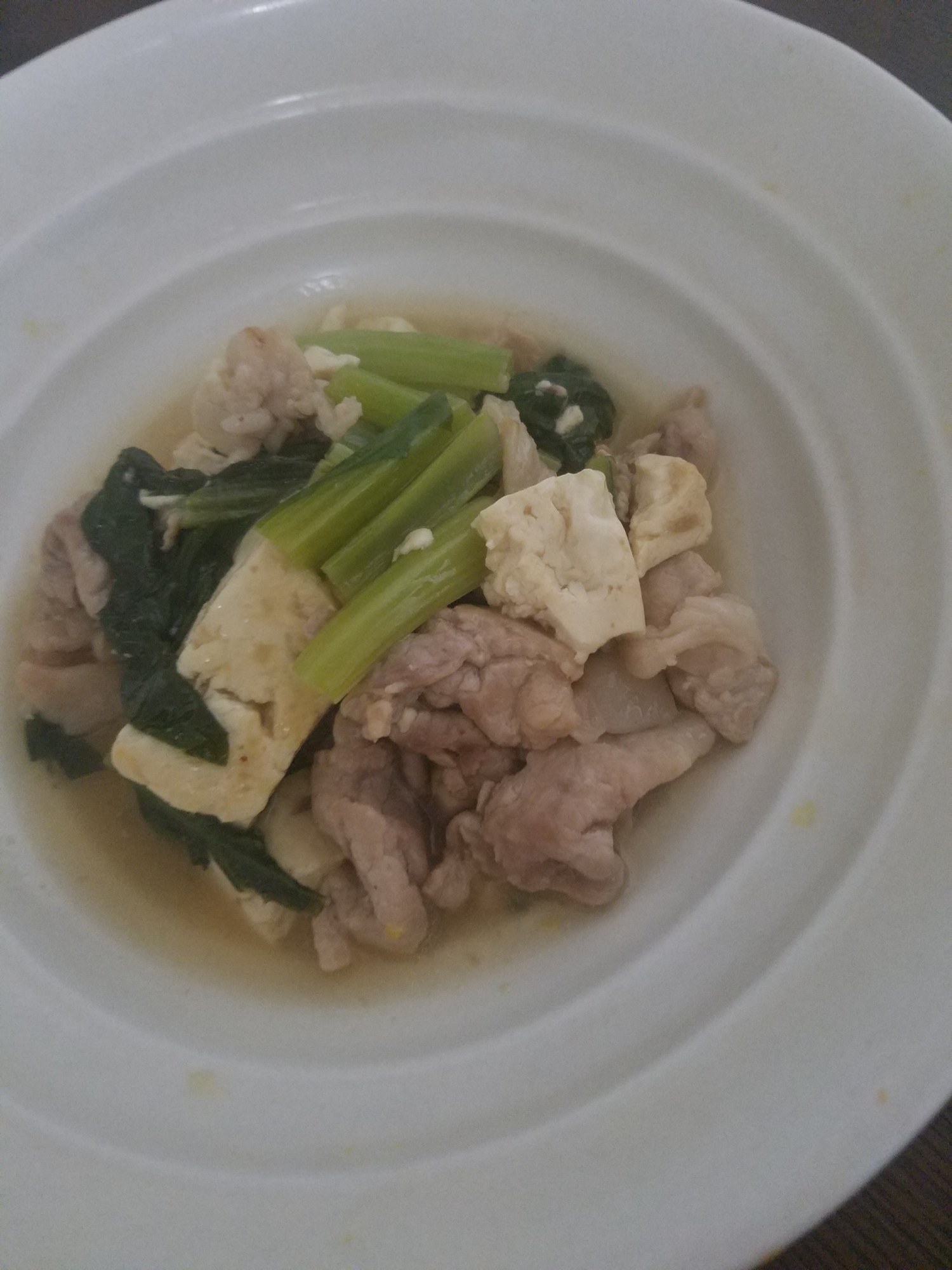 豚と豆腐と小松菜の餡掛け煮