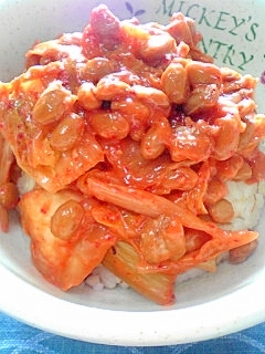 納豆の食べ方-キムチ＆おろし生姜♪