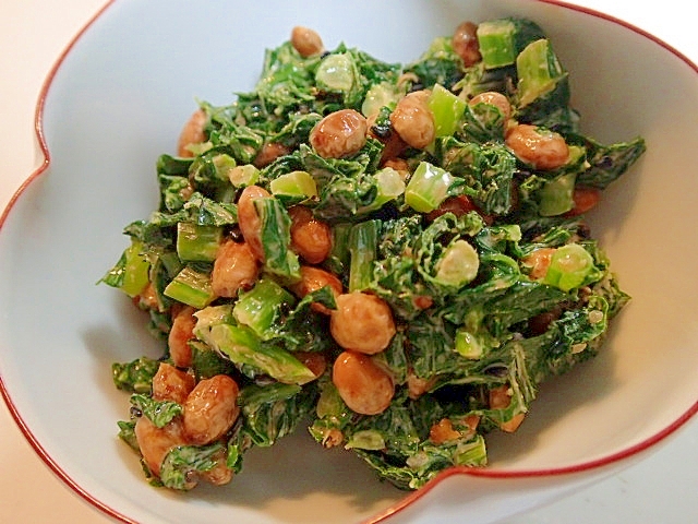 ❤大根葉とドライ納豆のにんにく醤油マヨあえ❤