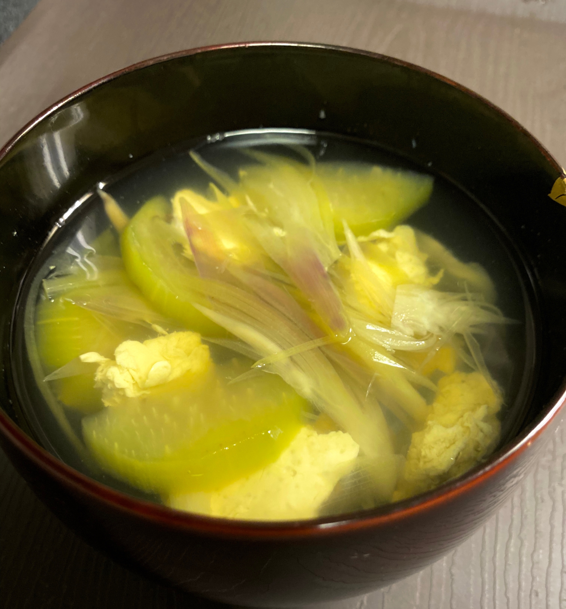 冷やしも美味しい *なすと卵とみょうがのすまし汁*