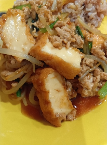 簡単！豚こま肉と厚揚げの炒め物