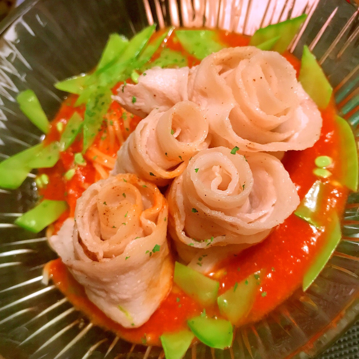 豚薔薇しゃぶの冷たいトマトパスタ