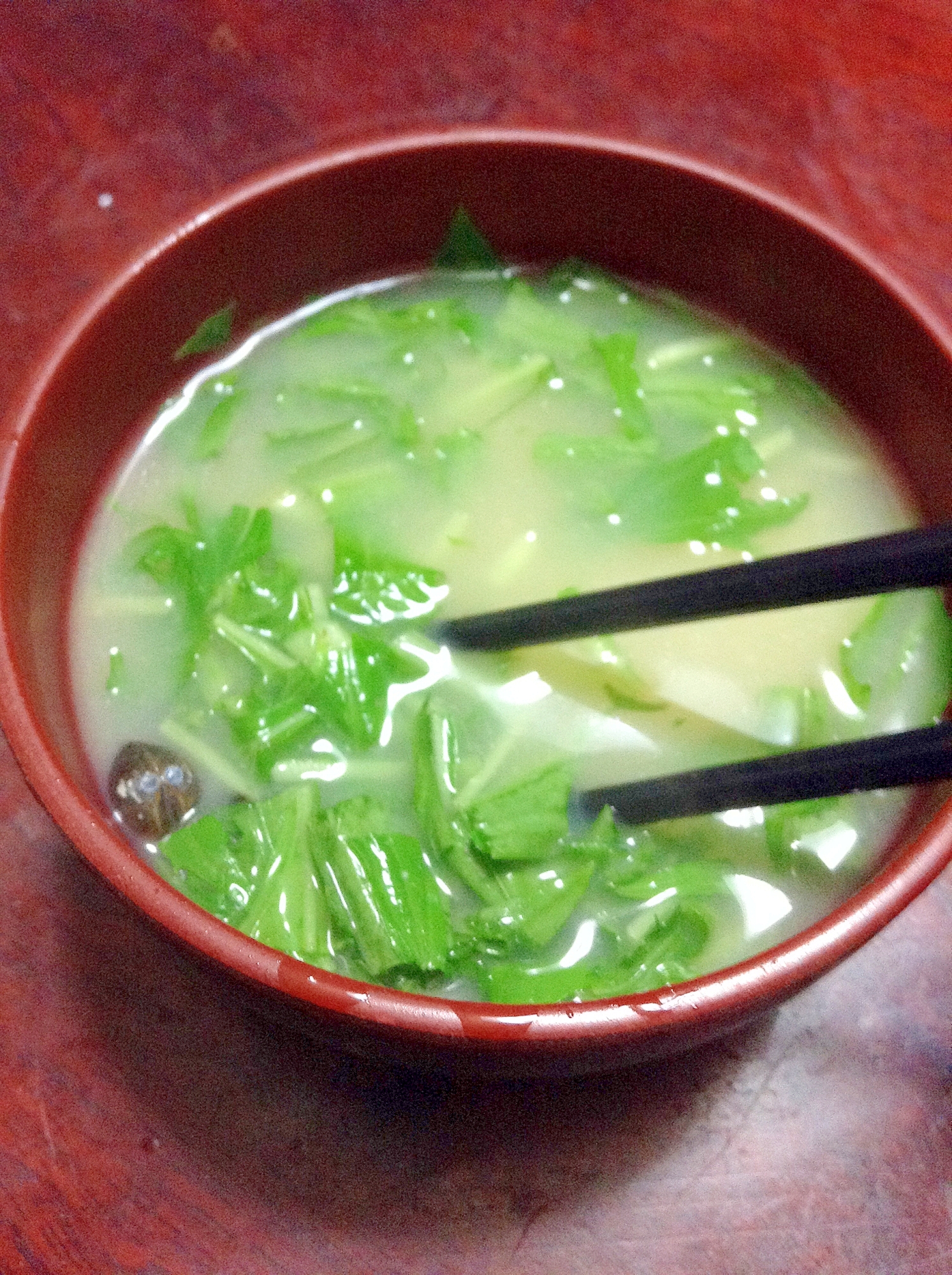 ハリハリ水菜入り☆しじみの味噌汁。