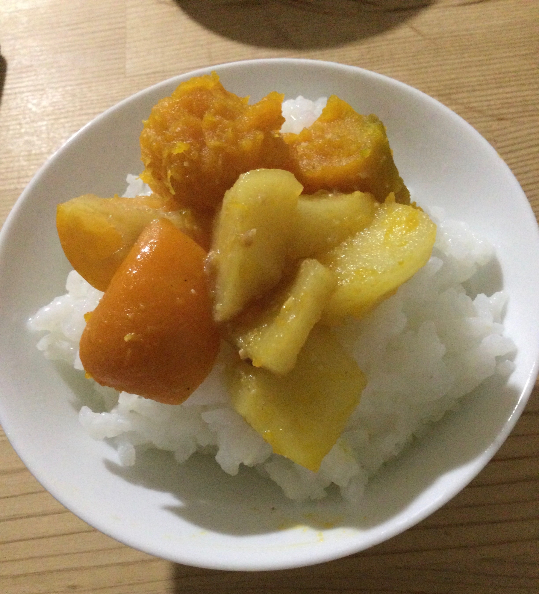 かぼちゃりんご金柑の味噌煮丼♪(୨୧ ❛ᴗ❛)