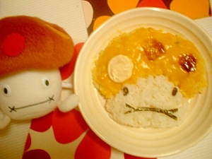 かぼちゃスープで作る☆キイコドモダケちゃんライス