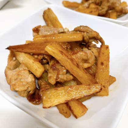 長いもと豚肉の甘辛炒め