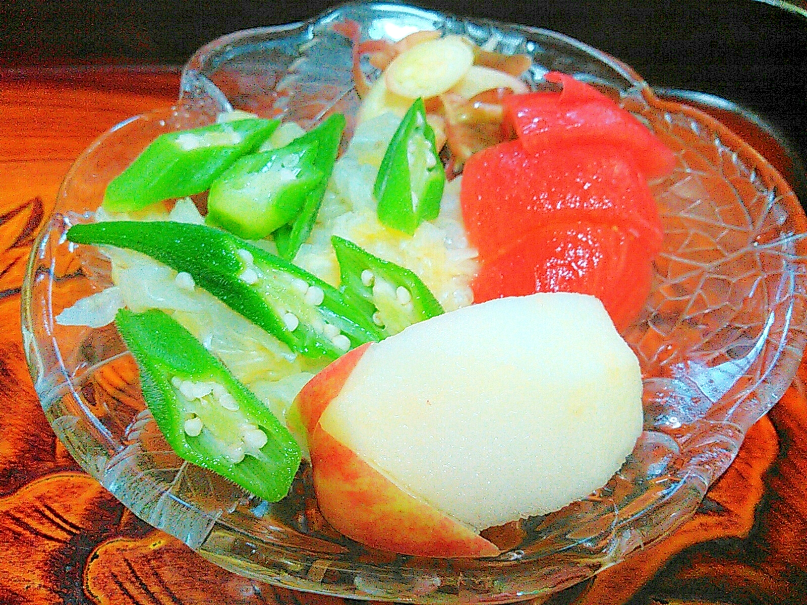 キャベツ&オクラ&トマトりんごサラダ