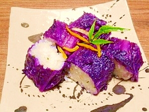 柚子塩昆布ご飯☆紫白菜巻き