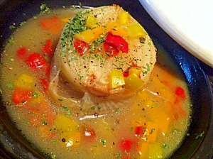 タジンでゴロンと玉ねぎの海鮮だしスープ