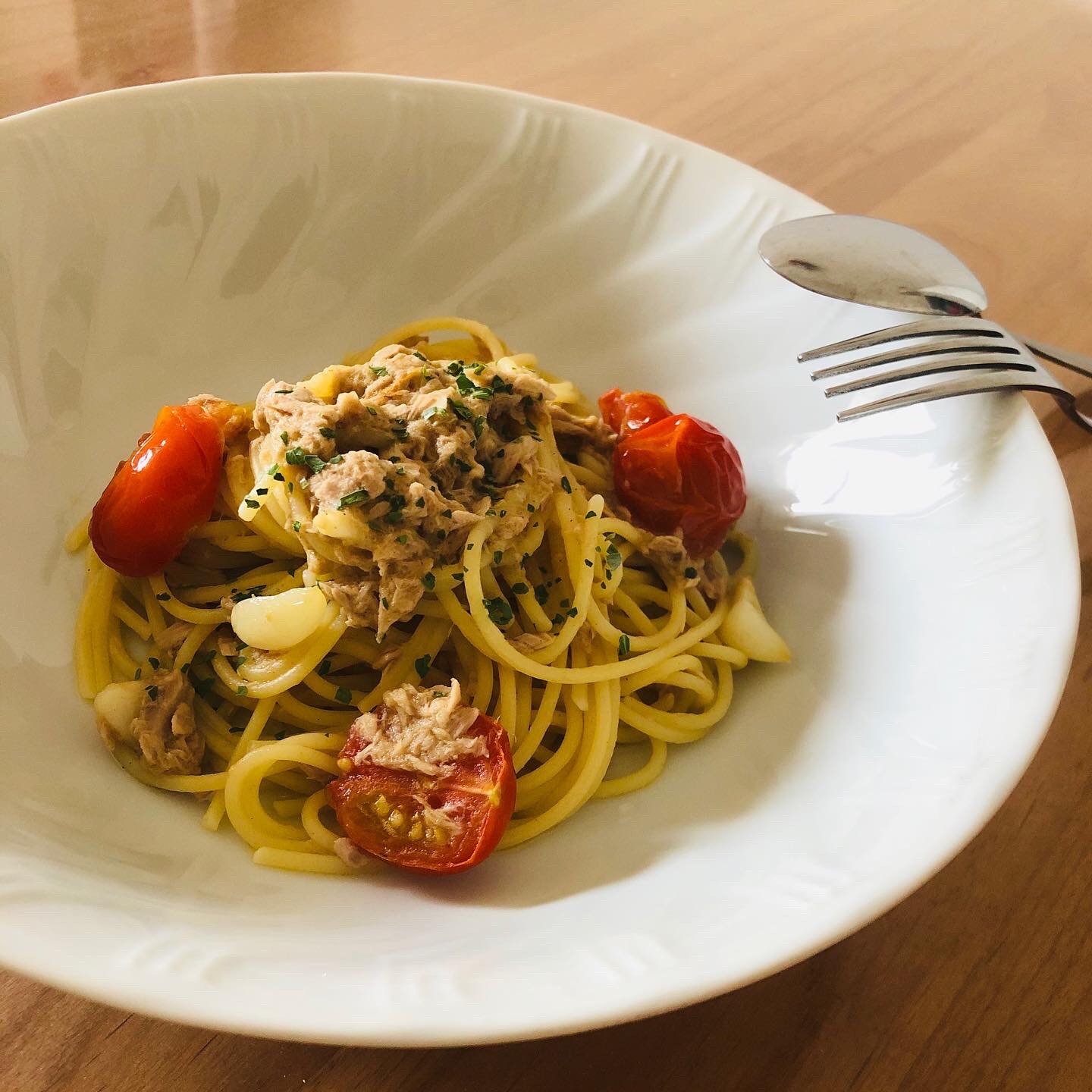 まさかのオリーブオイルなし‼️ツナとトマトのパスタ