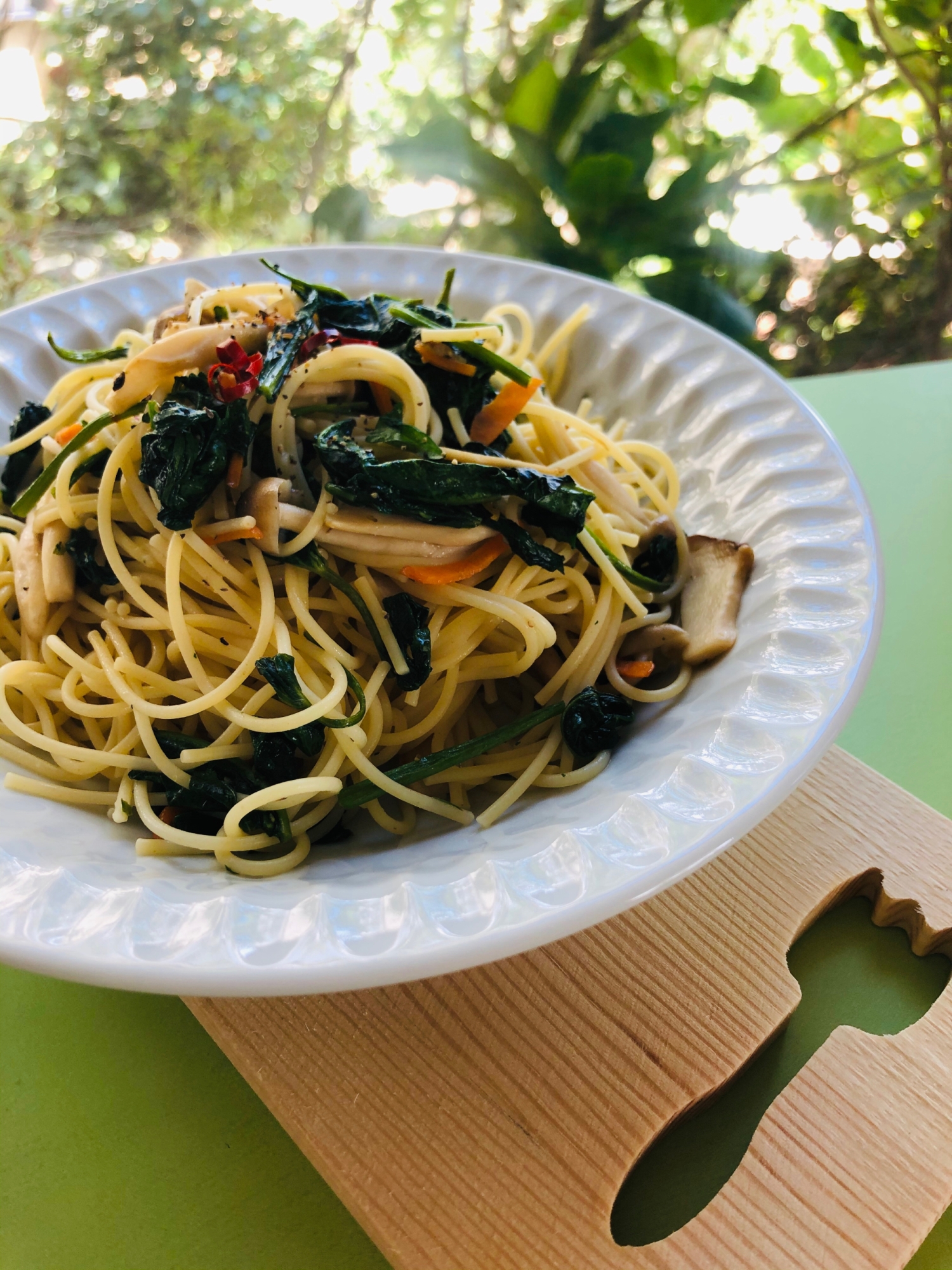 ★シャキ！空芯菜のペペロンチーノ★カーボフパスタ