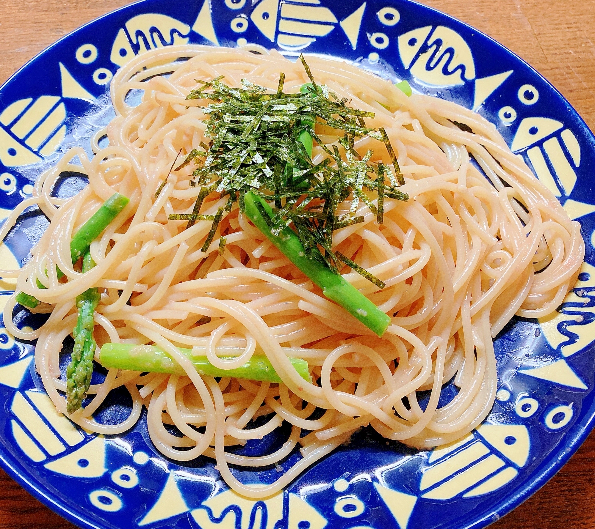 市販のパスタソースで☆アスパラたらこバターパスタ