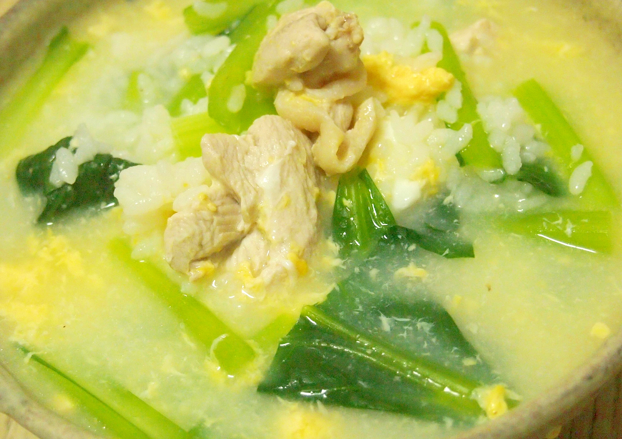 小松菜と鶏肉の中華たまご雑炊
