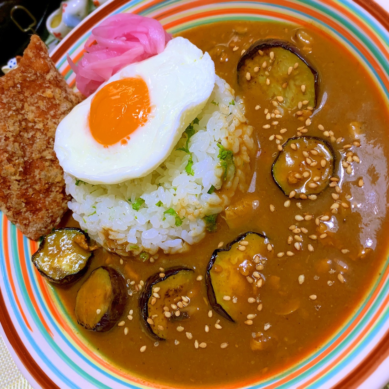 茄子と鶏ささみのサラサラ冷やし和風生姜キーマカレー